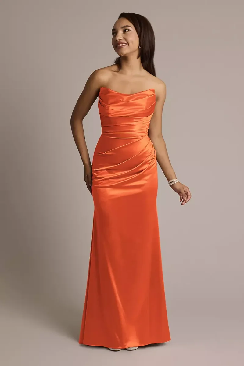 Galina Signature Sculpting Satin Strapless Mermaid Dress in Sunset Coral Size: 22 David's Bridal