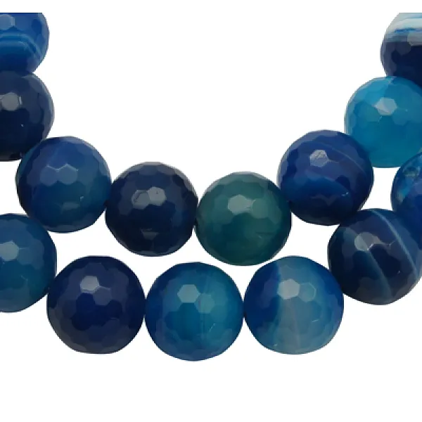PandaHall Natural Striped Agate/Banded Agate Beads, Dyed, Faceted, Round, Blue, Size: about 6mm in diameter, hole: 1mm, 63pcs/strand, 15.5...