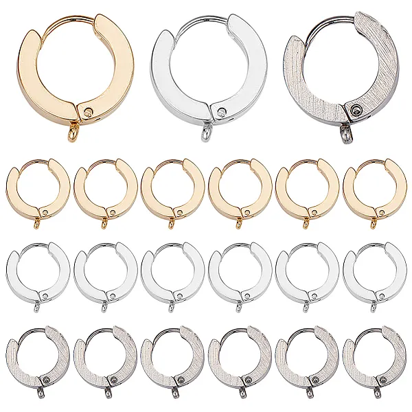 PandaHall SUNNYCLUE 1 Box 12Pcs 3 Color Huggie Hoop Earrings Silver Leverback Earrings Findings Stainless Steel Earring Hoops French Earwire...