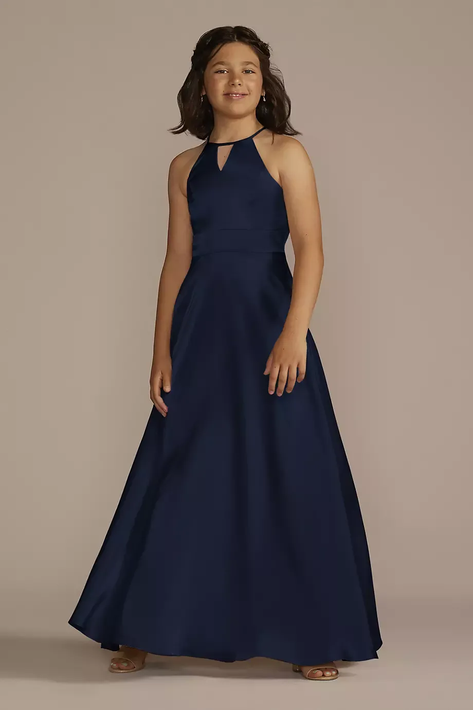 Galina Signature Charmeuse High-Neck Junior Bridesmaid Dress in Marine Size: 14 David's Bridal