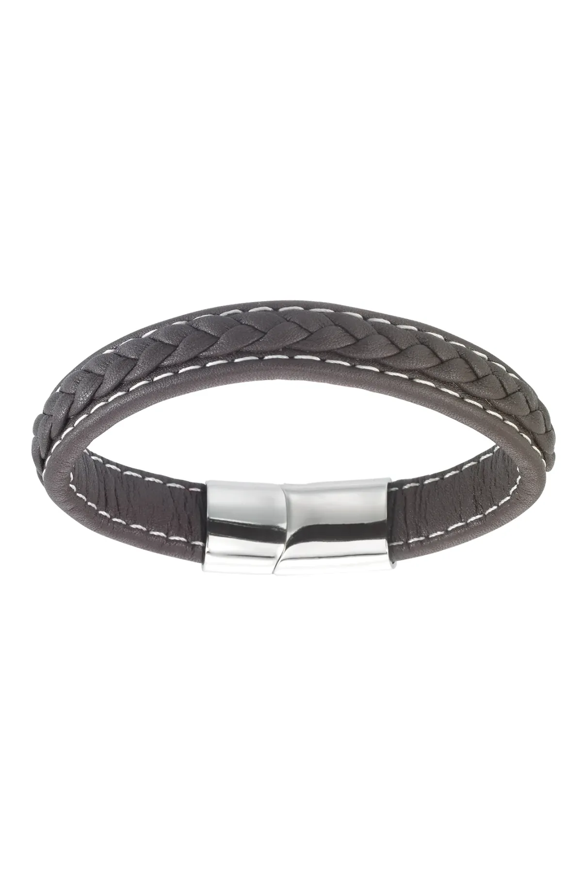 Men's Stainless Steel Brown Leather Bracelet