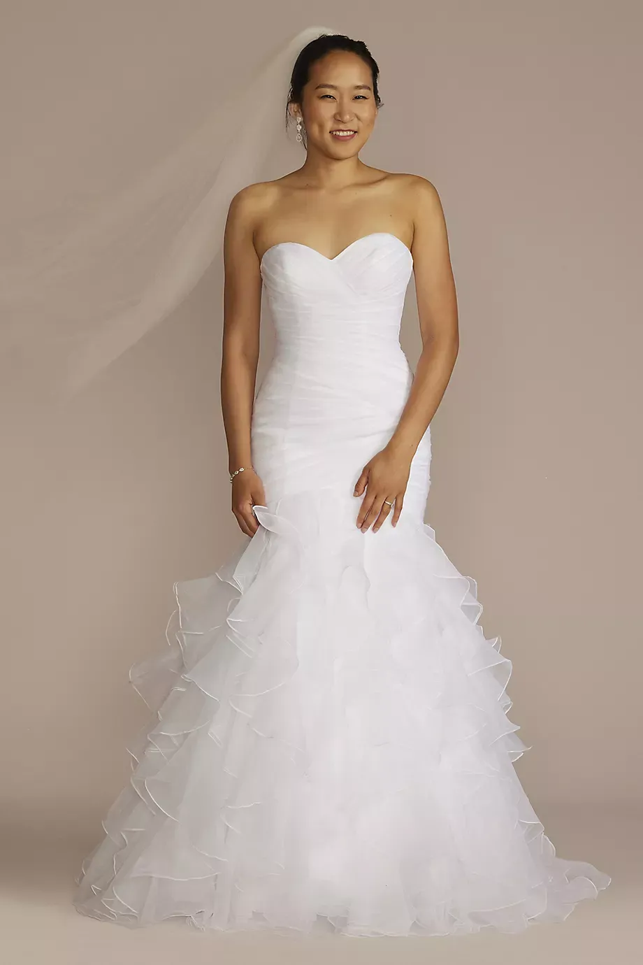 David's Bridal Collection Organza Mermaid Wedding Dress With Lace-Up Back in White Size: 4P David's Bridal