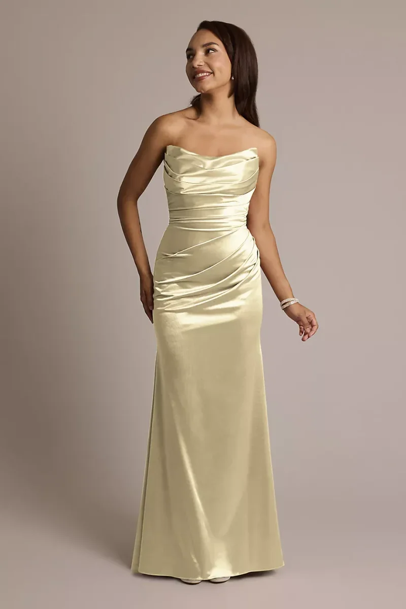 Galina Signature Sculpting Satin Strapless Mermaid Dress in Champagne Size: 10 David's Bridal