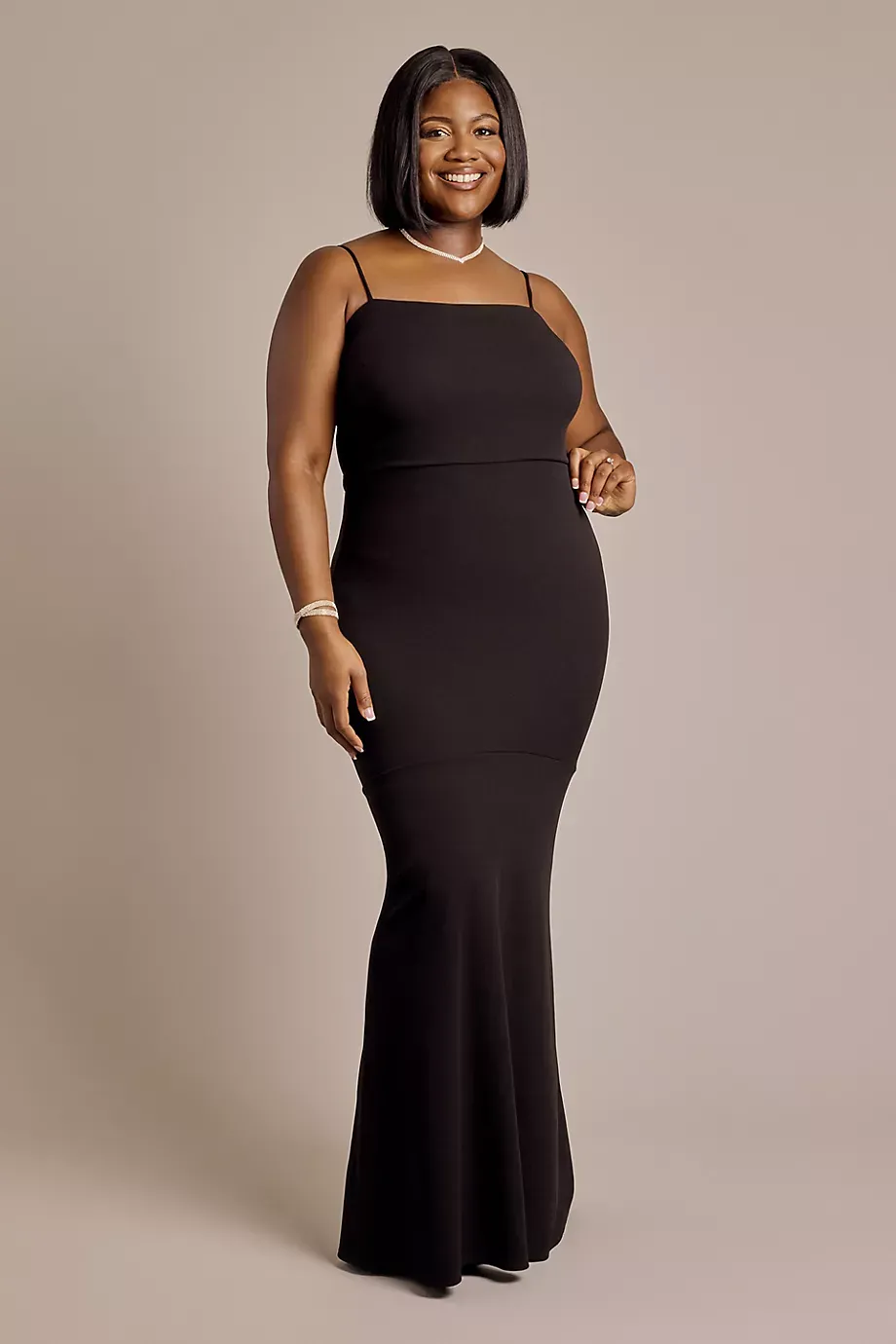 Emerald Sundae Spaghetti Strap Crepe Mermaid Dress in Black Size: 14 David's Bridal