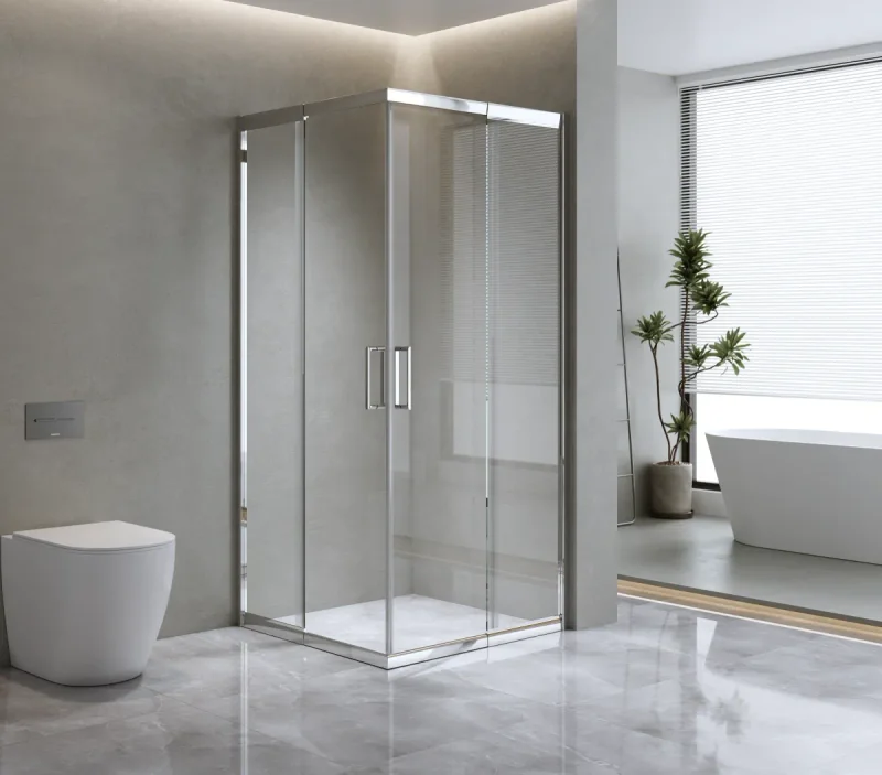 Adjustable 900x900mm Double Sliding Door Glass Shower Screen in Chrome