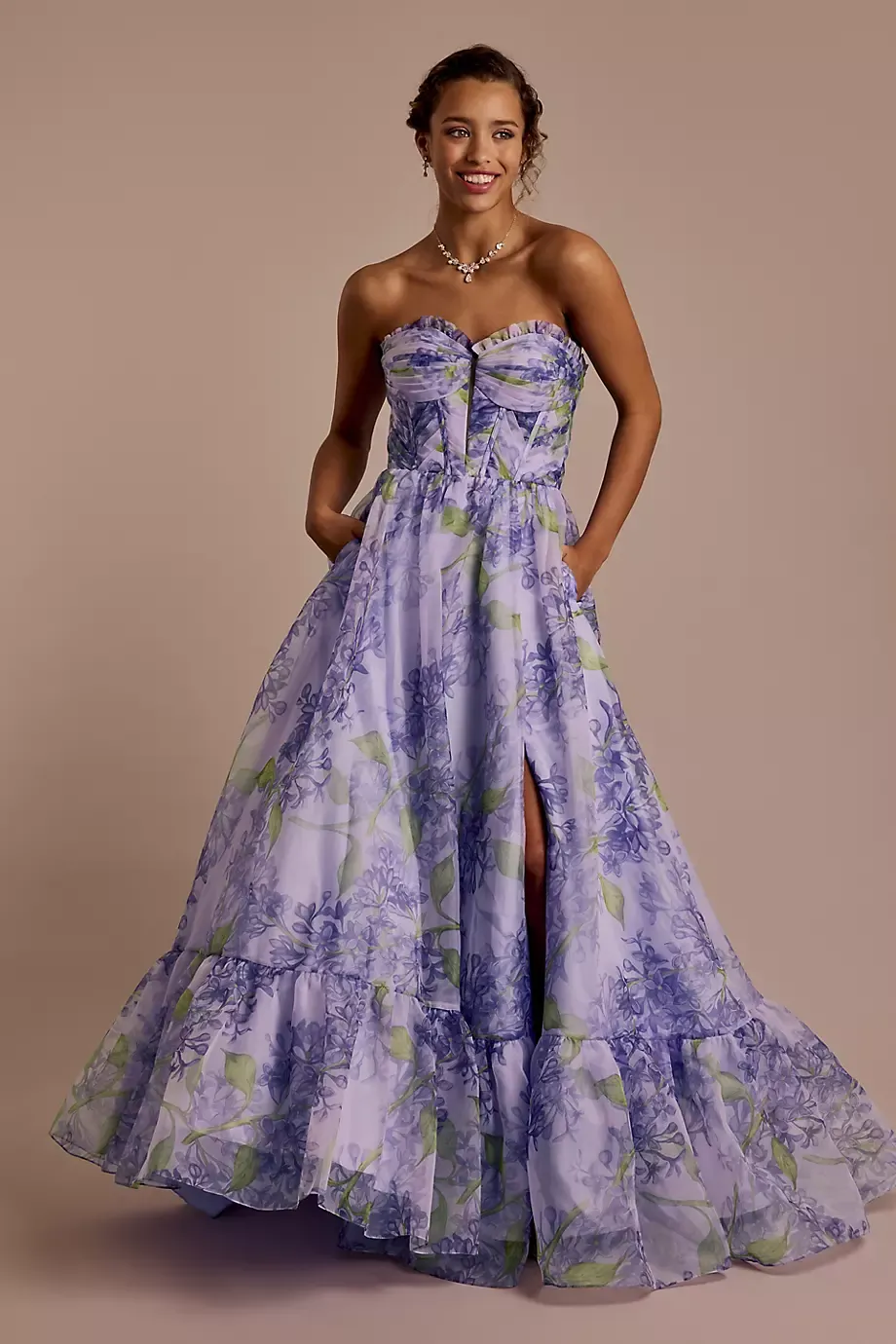 Jules and Cleo Floral Organza Ball Gown in Purple Size: 0 David's Bridal