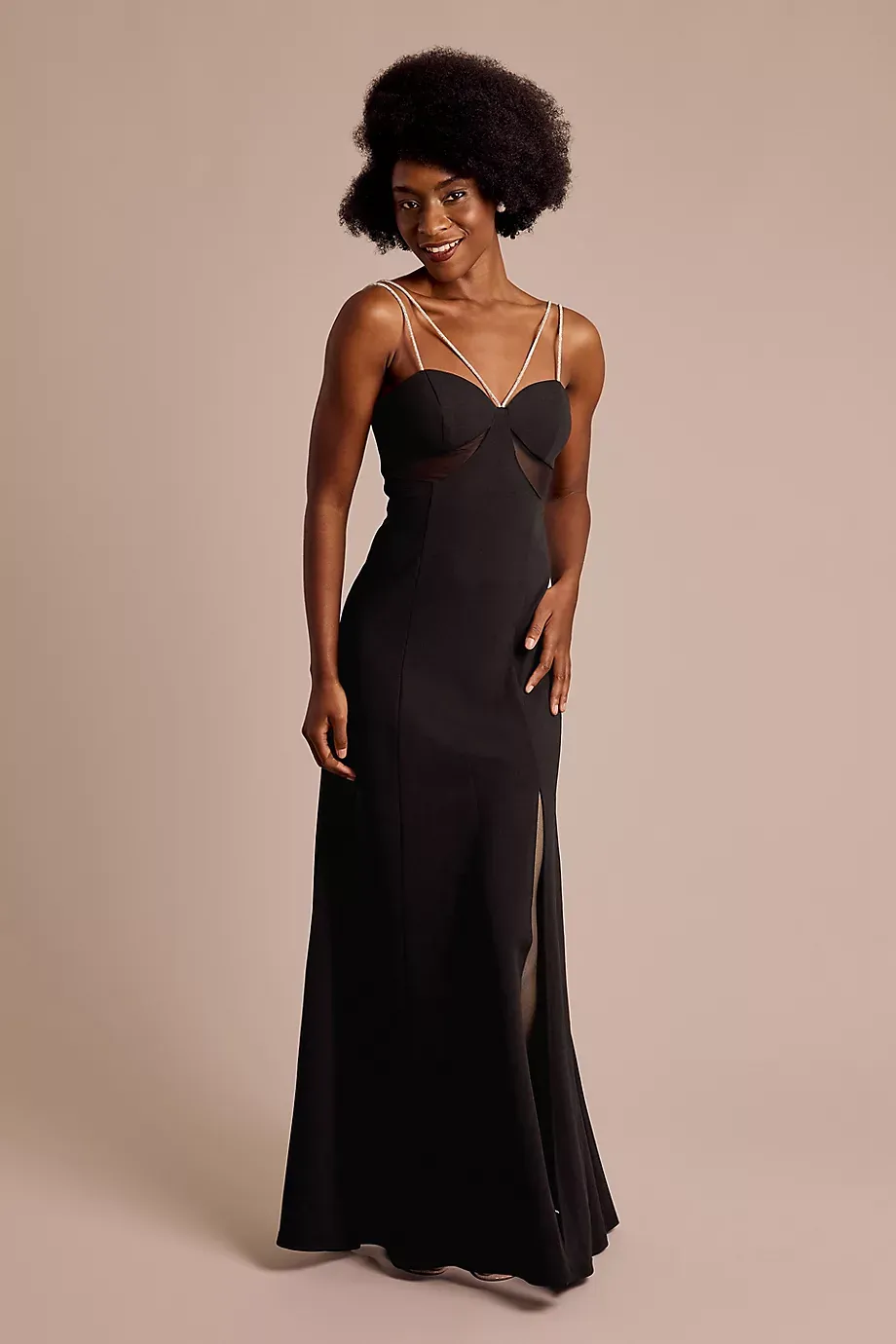 DB Studio Crepe Crystal Strap A-Line Dress in Black Size: 16 David's Bridal