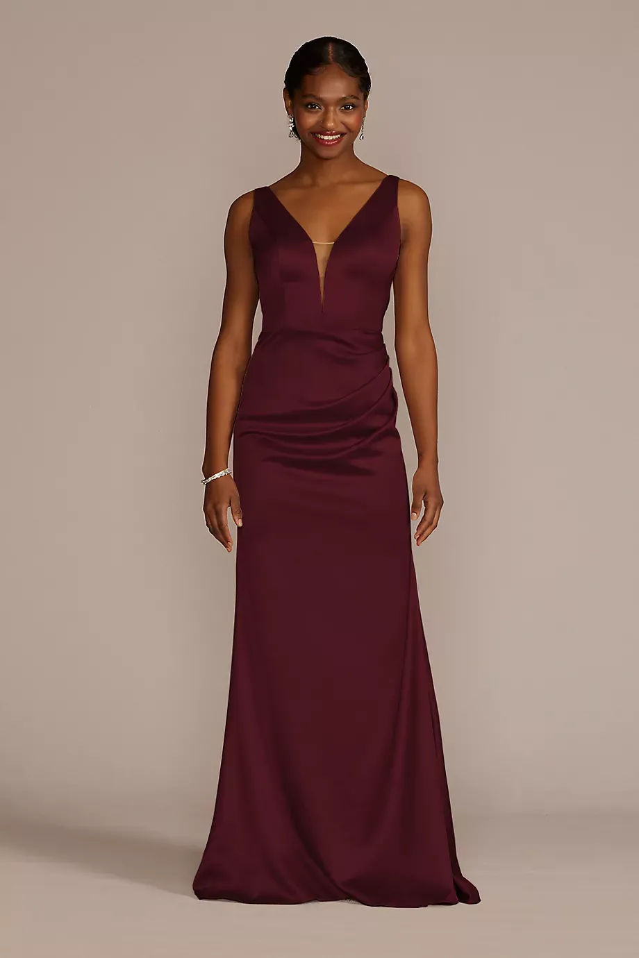 Galina Signature Stretch Satin Cowl Back Dress in Wine Size: 26 David's Bridal