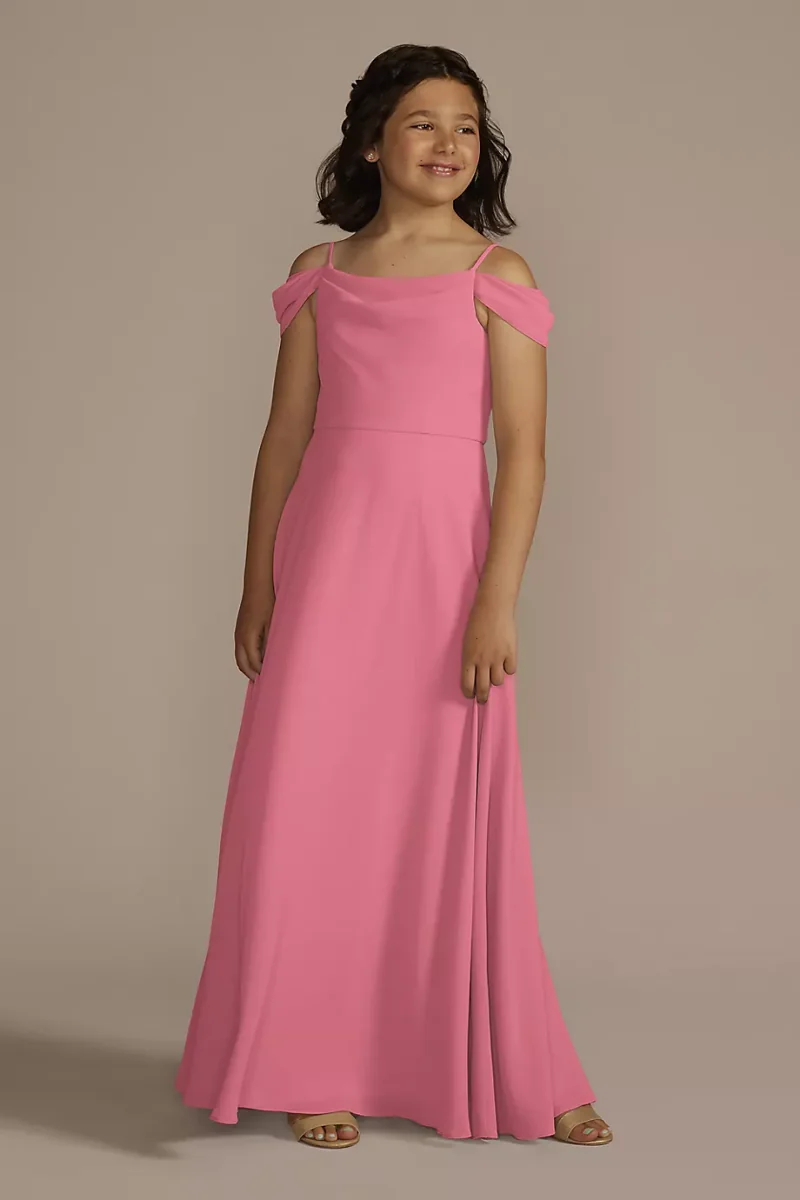 Celebrate DB Studio Chiffon Swag Sleeve Junior Bridesmaid Dress in Rose Pink Size: 16 David's Bridal
