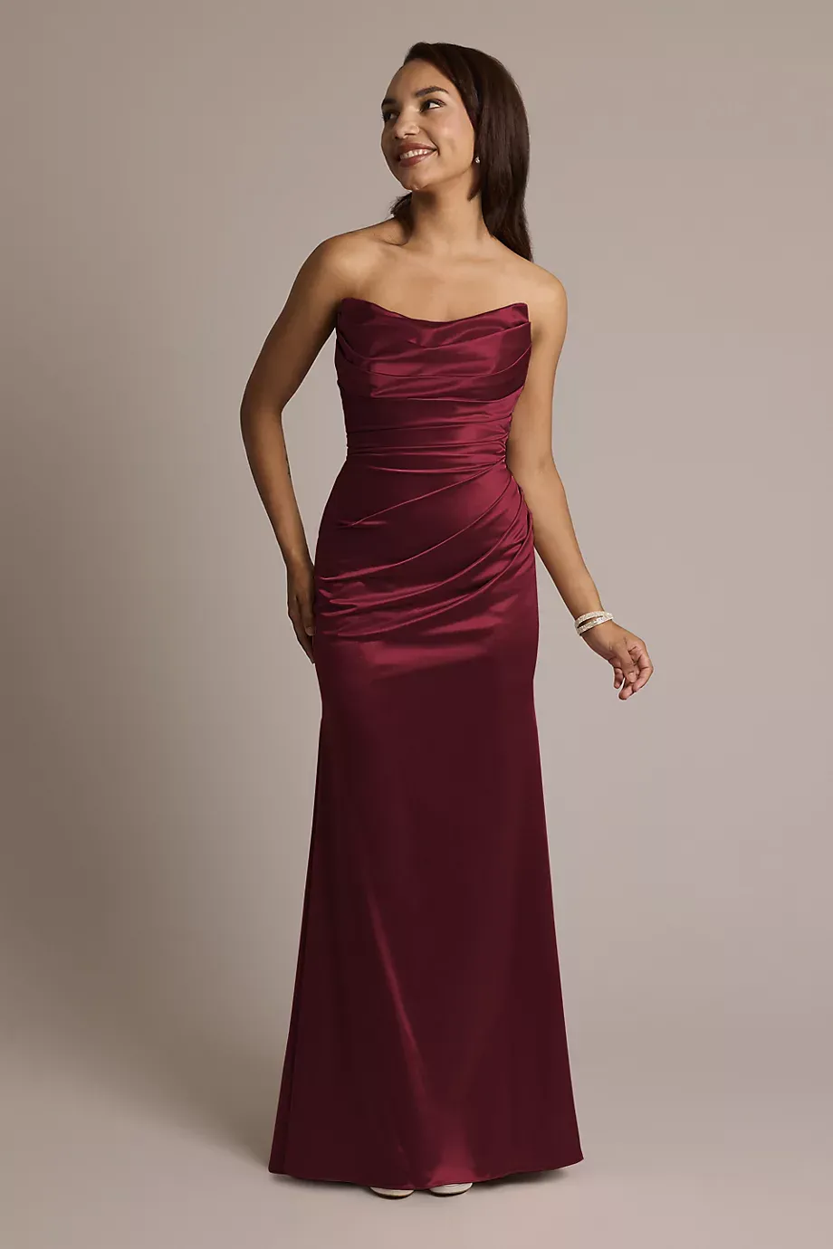 Galina Signature Sculpting Satin Strapless Mermaid Dress in Wine Size: 8 David's Bridal
