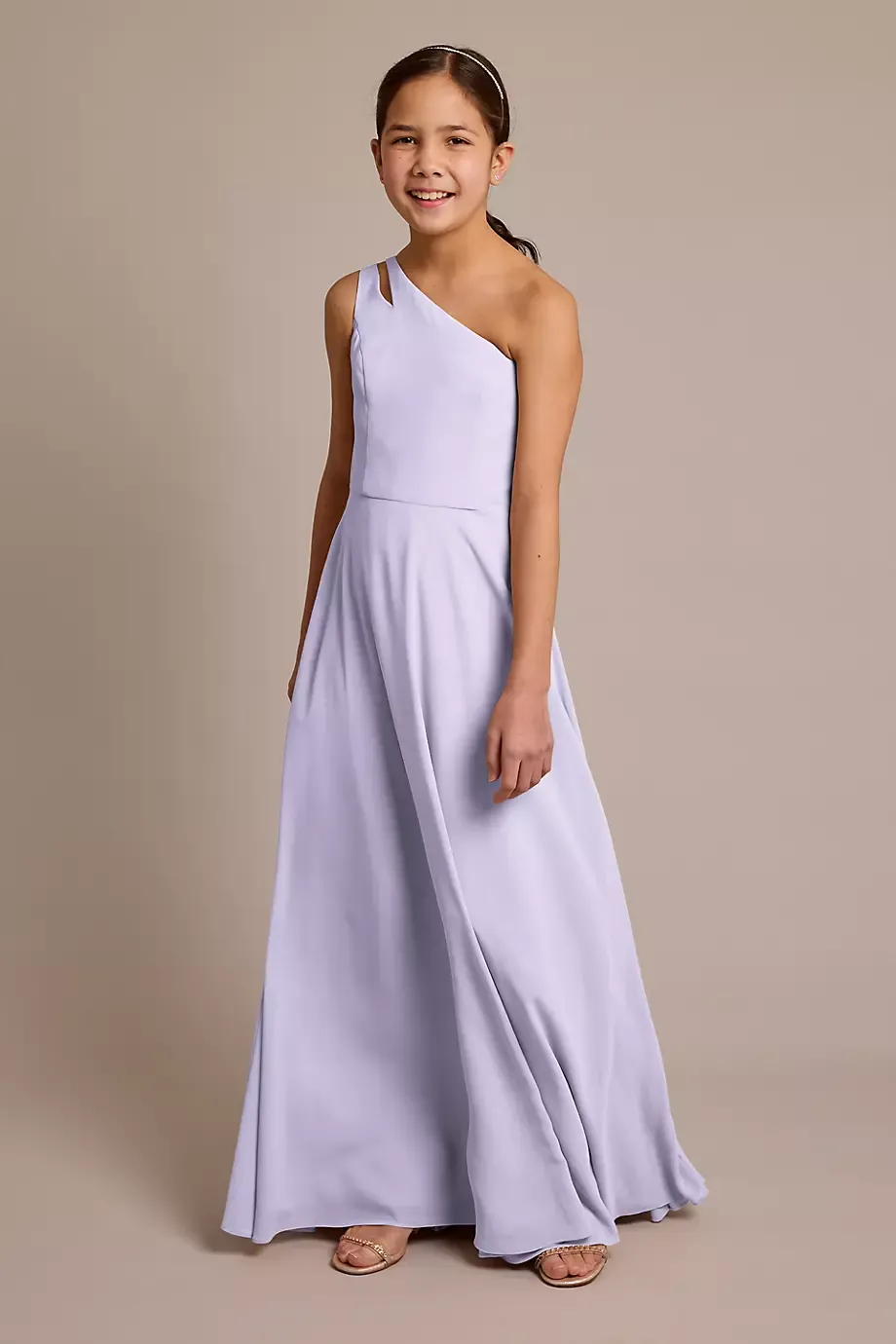 Celebrate DB Studio Chiffon One-Shoulder Junior Dress in Iris Size: 12 David's Bridal