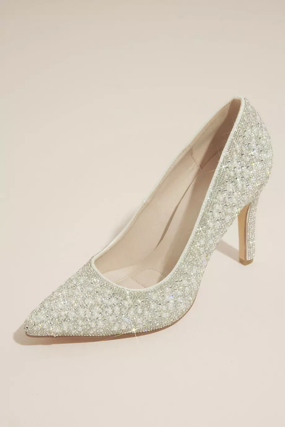 Galina Signature Pearl And Crystal Pointed-Toe Pumps in White Size: 8 David's Bridal