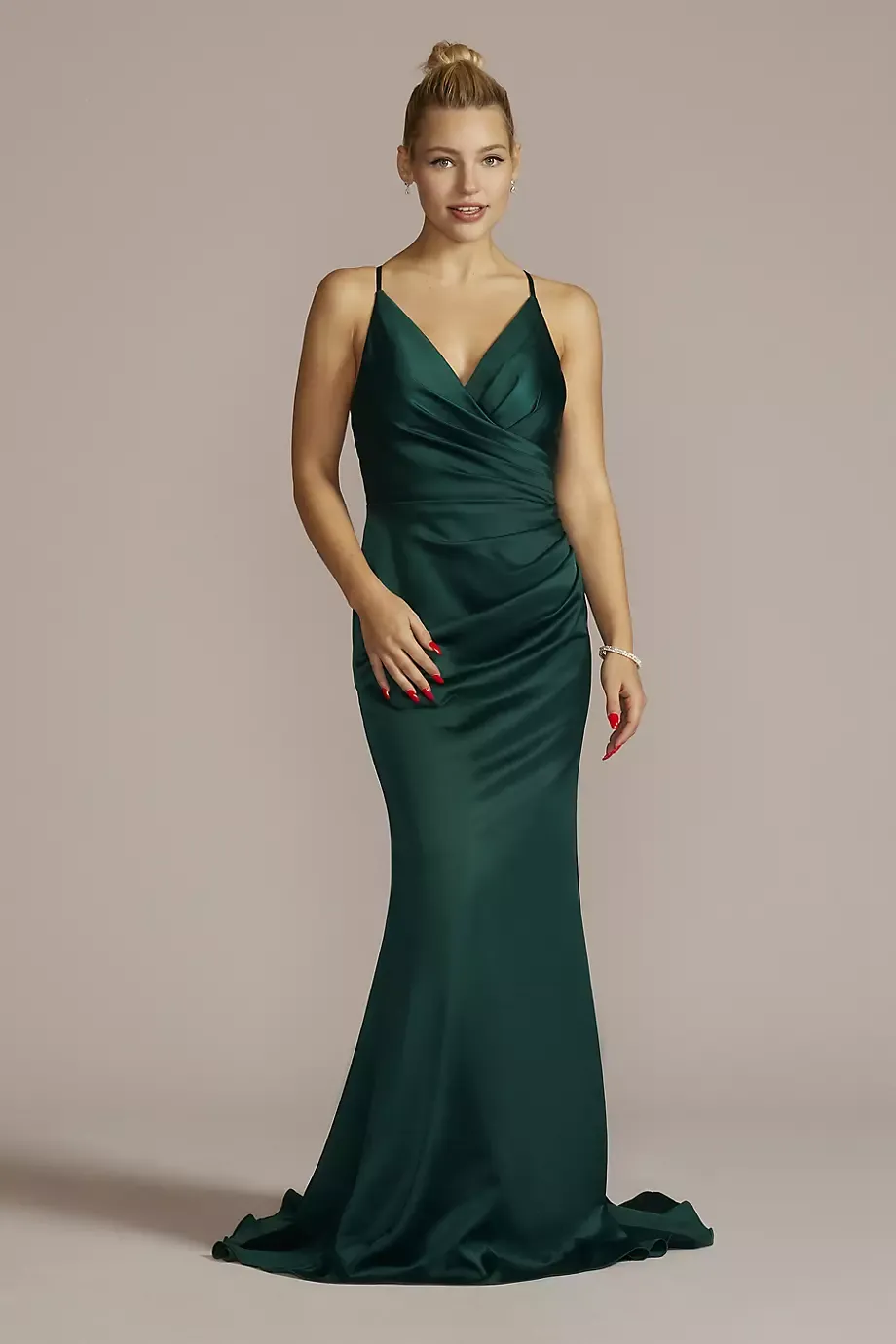 Galina Signature Satin Spaghetti Strap Mermaid Dress in Gem Size: 24 David's Bridal