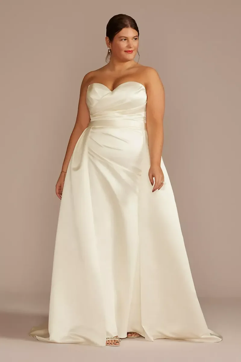 DB Studio Satin Ruched Bodice Wedding Dress With Overskirt in Ivory Size: 20W David's Bridal