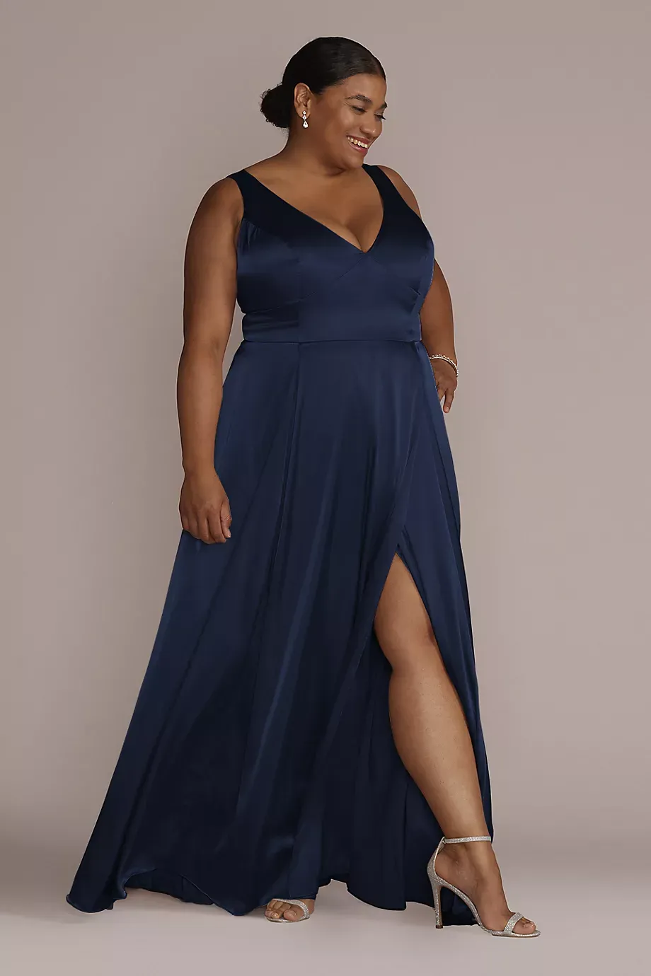 Galina Signature Charmeuse Tank V-Neck Dress With Slit in Marine Size: 14 David's Bridal