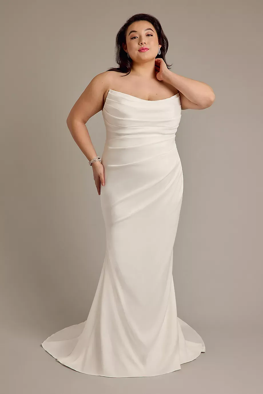 Galina Signature Strapless Draped Satin Mermaid Wedding Dress in Soft White Size: 28W David's Bridal