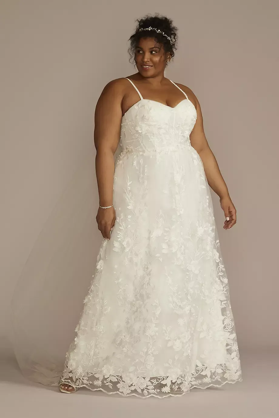 DB Studio 3D Floral Applique Corset Bodice Wedding Dress in Soft White Size: 22W David's Bridal