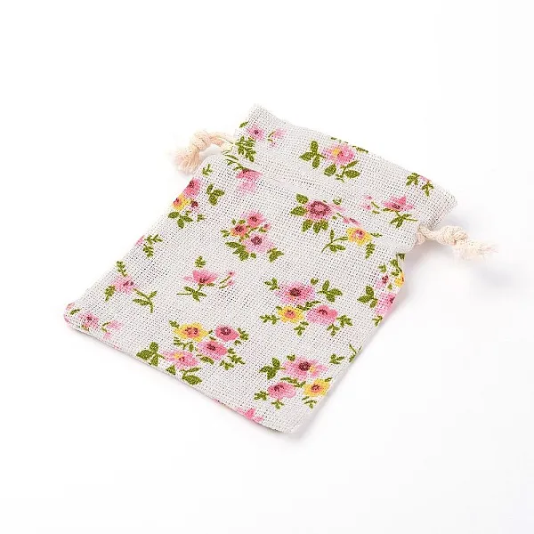 PandaHall Polycotton Blank DIY Craft Drawstring Bag, for Valentine Birthday Wedding Party Candy Wrapping, Flower Pattern, 14x10cm Polycotton...