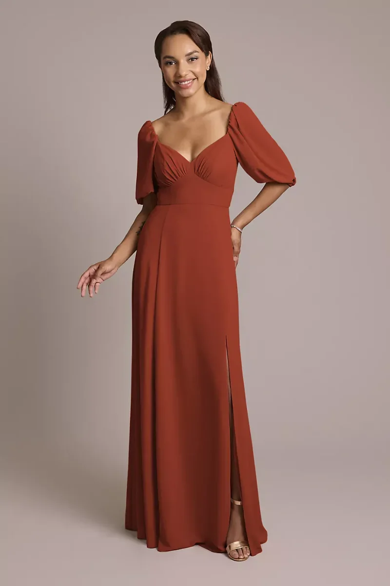Celebrate DB Studio Chiffon Short Sleeve A-Line Dress in Cinnamon Size: 28 David's Bridal