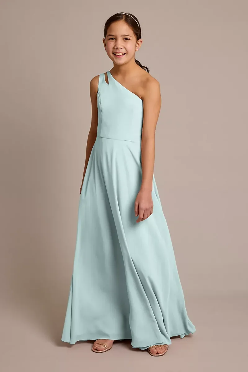Celebrate DB Studio Chiffon One-Shoulder Junior Dress in Sky Blue Size: 12 David's Bridal