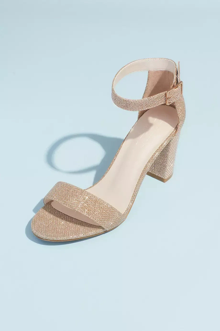 Block Heel Ankle Strap Sandal in Gold Size: 10 David's Bridal