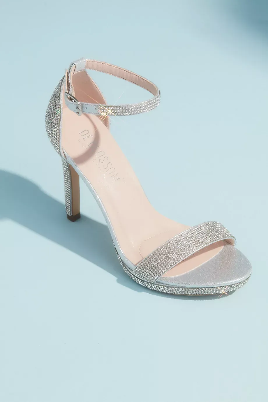 DB Studio Allover Pave Crystal Ankle Strap Sandals in Silver Size: 6.5 David's Bridal