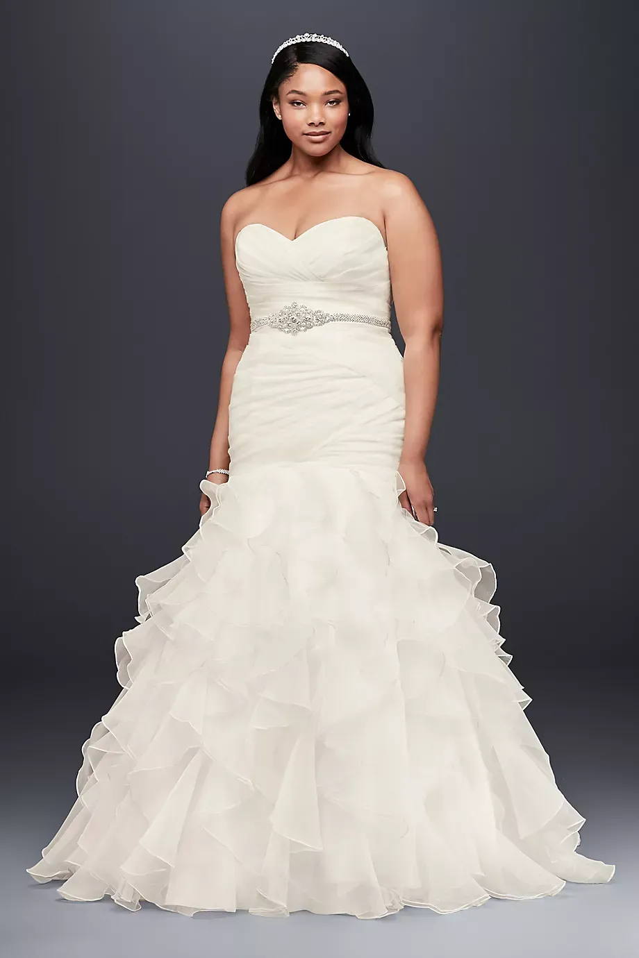 As Is Ruffled Organza Plus Size Wedding Dress in White Size: 24W David's Bridal