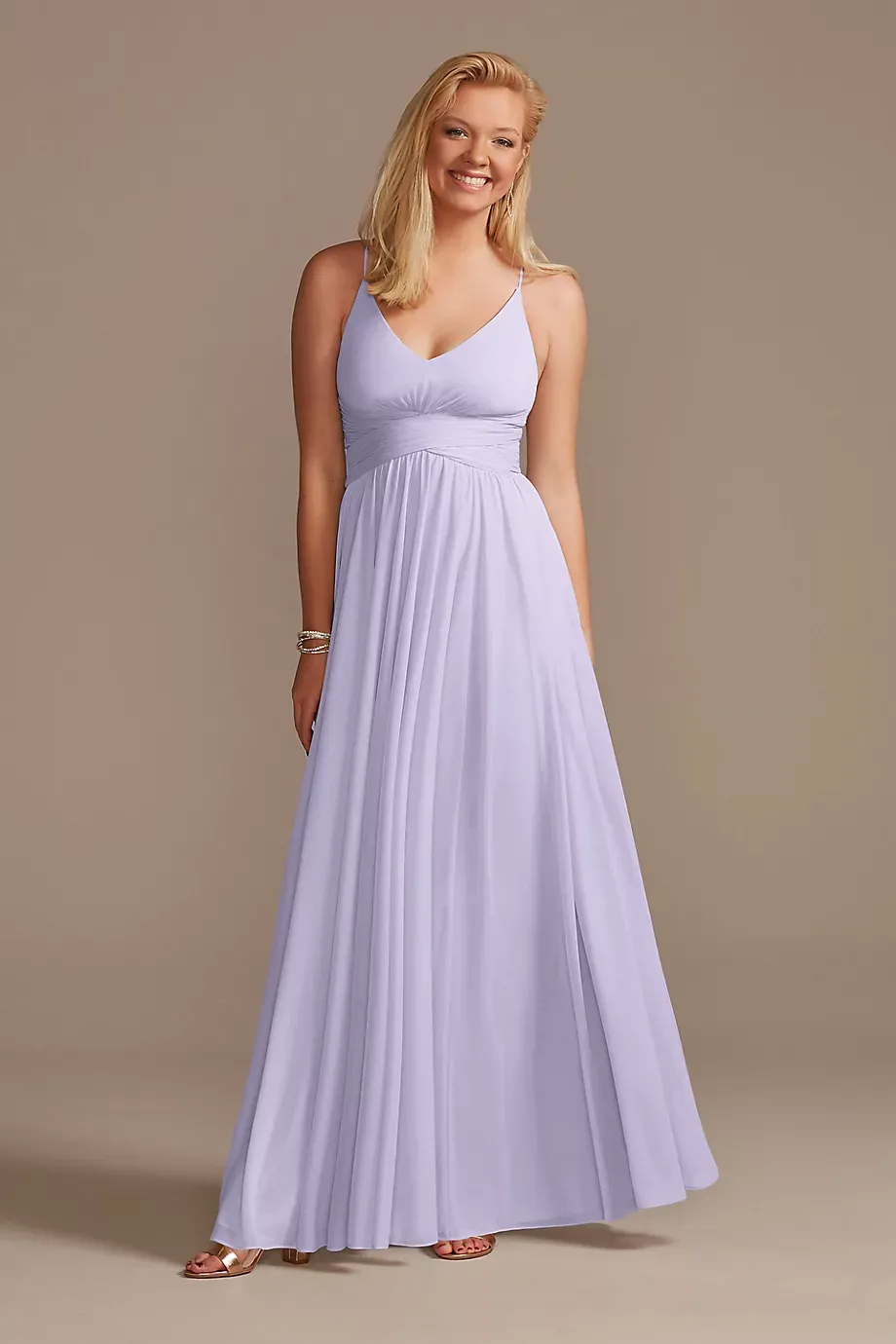 Celebrate DB Studio Mesh Cross Waist Spaghetti Strap Dress in Iris Size: 24 David's Bridal
