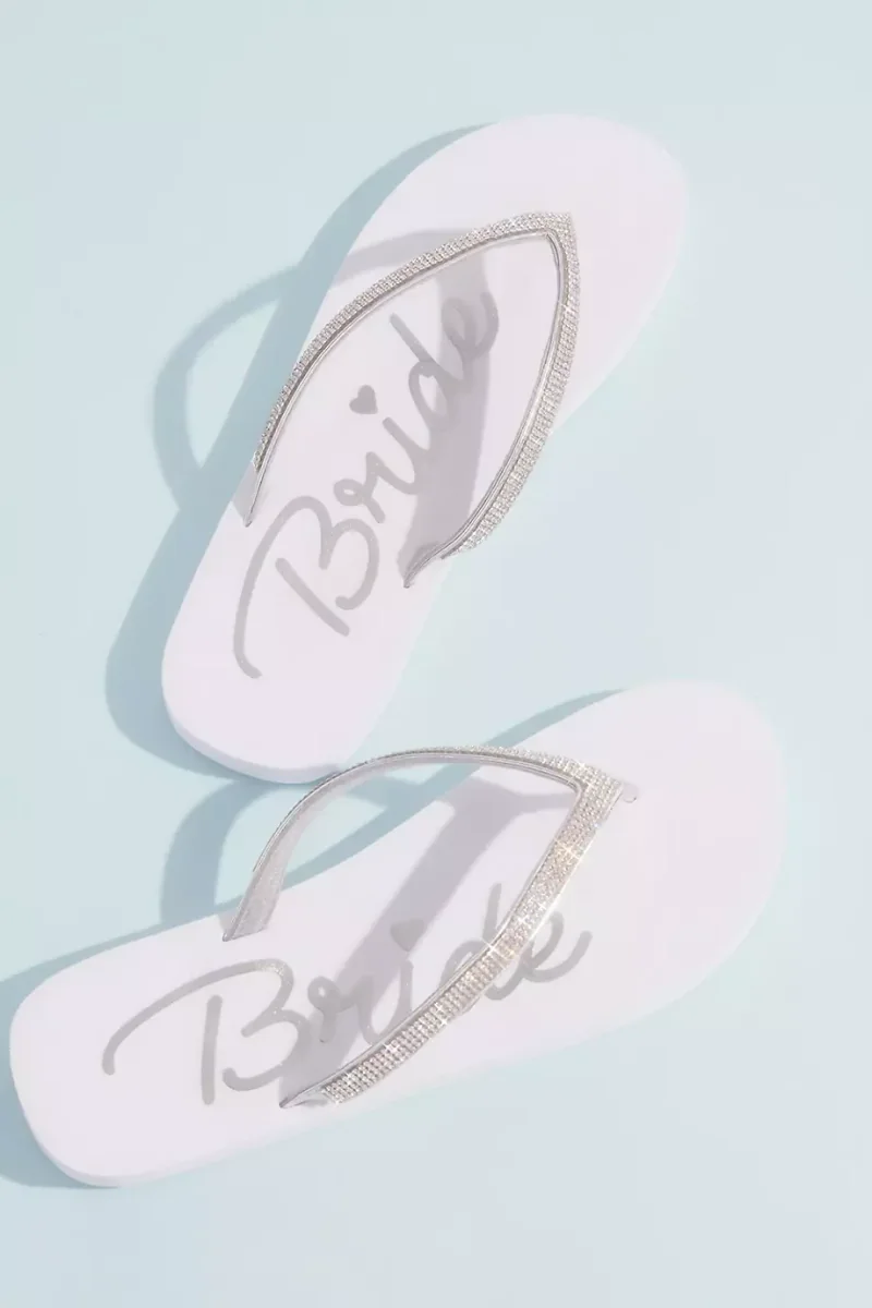 DB Studio Crystal Strap Bride Flip Flops in White Size: XL David's Bridal