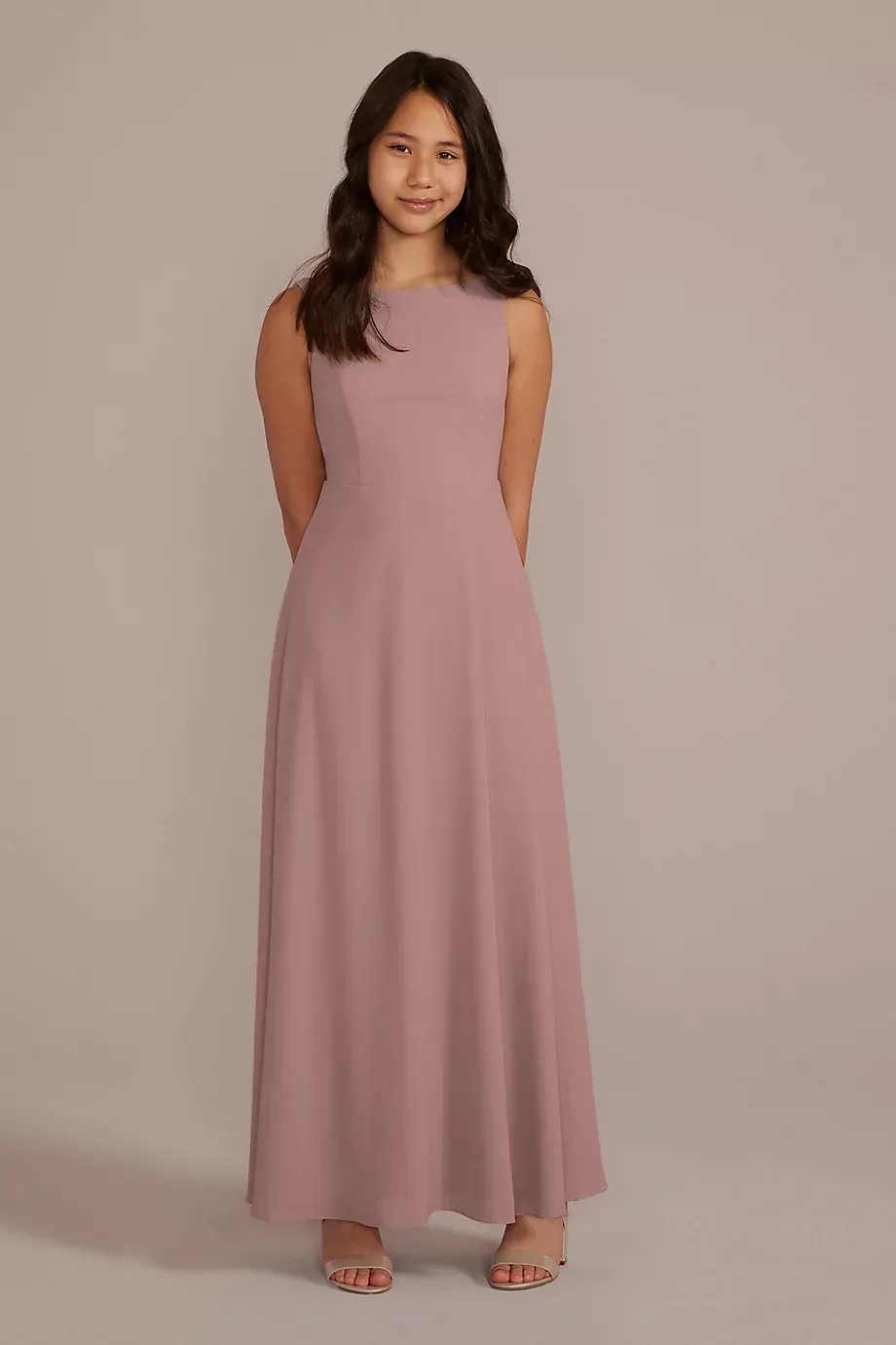 Celebrate DB Studio Chiffon Junior Bridesmaid Dress With Tie Back in Quartz Size: 12 David's Bridal