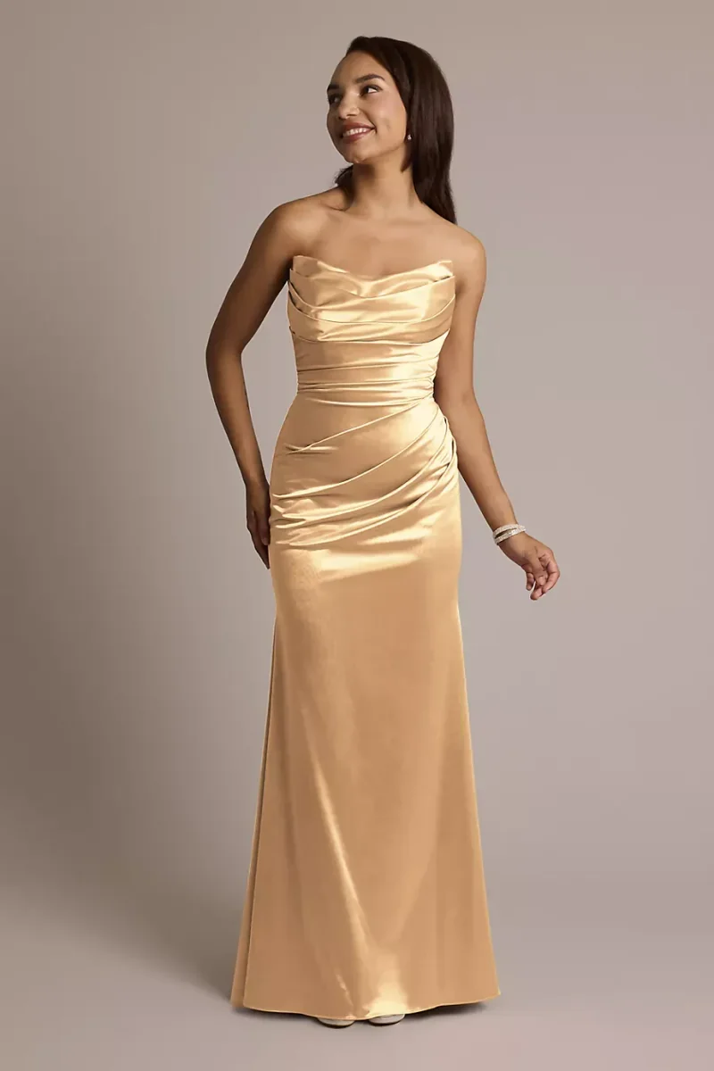 Galina Signature Sculpting Satin Strapless Mermaid Dress in Golden Size: 24 David's Bridal