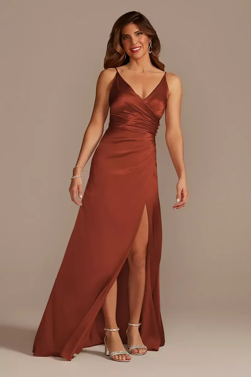 Galina Signature Tall Charmeuse Draped Strappy Dress in Cinnamon Size: 16 David's Bridal