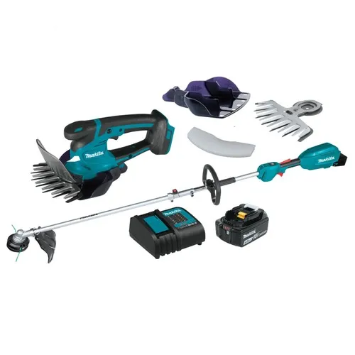 Makita 18V LXT Cordless Couple Shaft Power Head with 13 in. String Trimmer Attachment and 6‑5/16 in. Cordless Grass Shear Bundle - XUX02SM1X1XMU04Z-BNDL