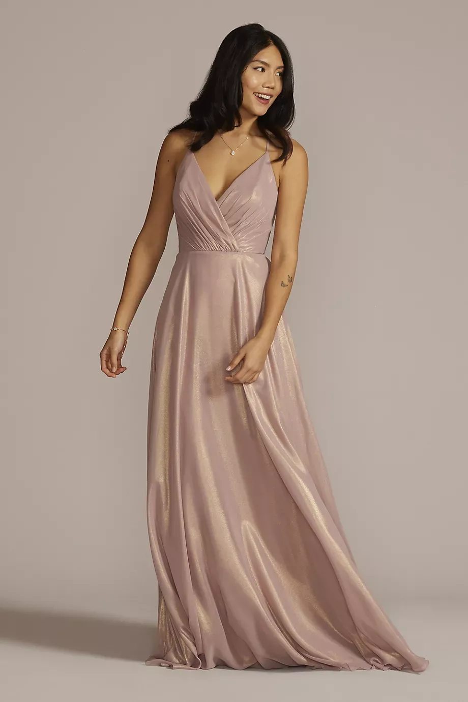 Celebrate DB Studio Spaghetti Strap Full Skirt Dress in Rose Gold Size: 2 David's Bridal