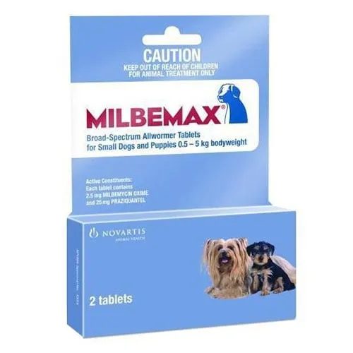 Milbemax Allwormer Tablets For Small Dogs 0.5 To 5 Kg - Upto 11lbs 2 Tablets