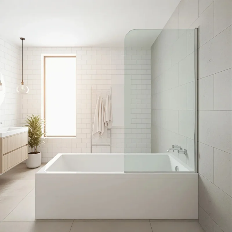 70cm Frameless Glass Bath Screen and Modern Wall Channel in White for Stylish Bathroom Upgrade