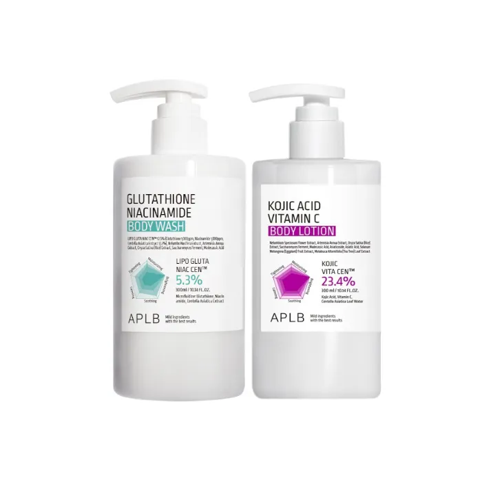 APLB - Glutathione Niacinamide Body Wash - 300ml (1ea) & Kojic Acid Vitamin C Body Lotion - 300ml (1ea) Set