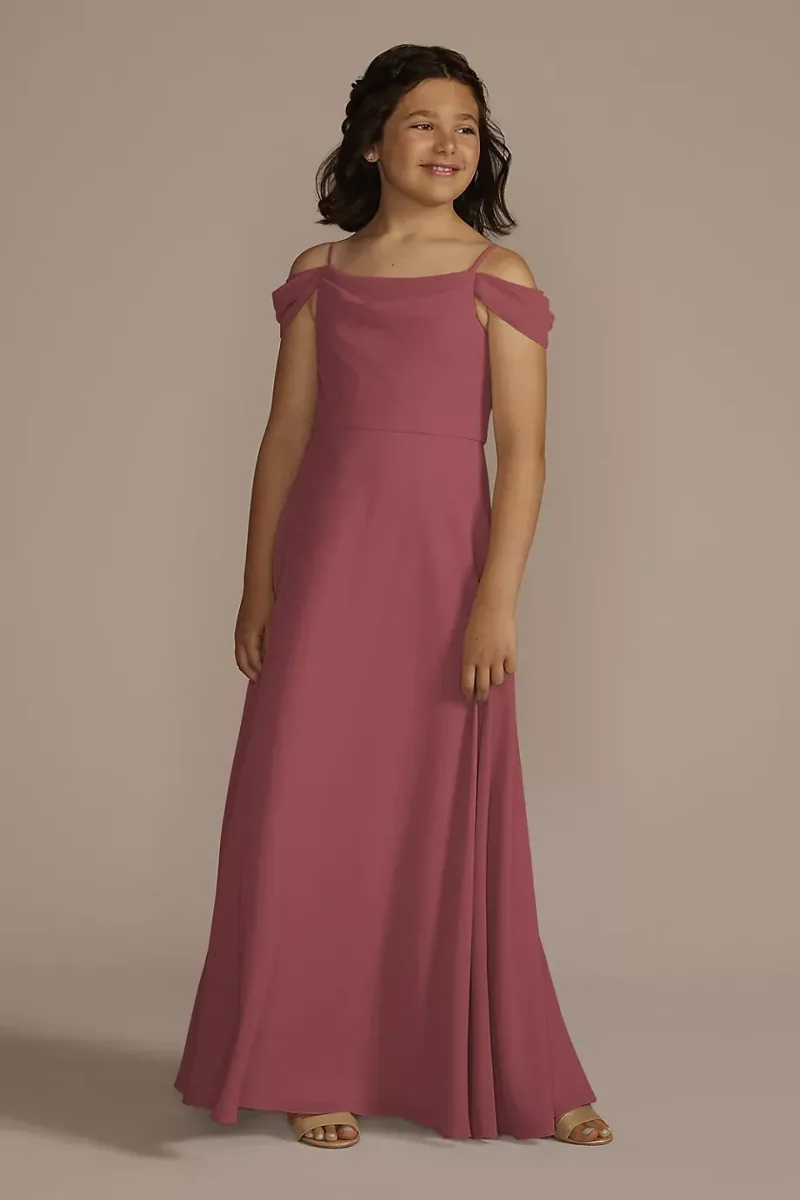 Celebrate DB Studio Chiffon Swag Sleeve Junior Bridesmaid Dress in Chianti Size: 10 David's Bridal
