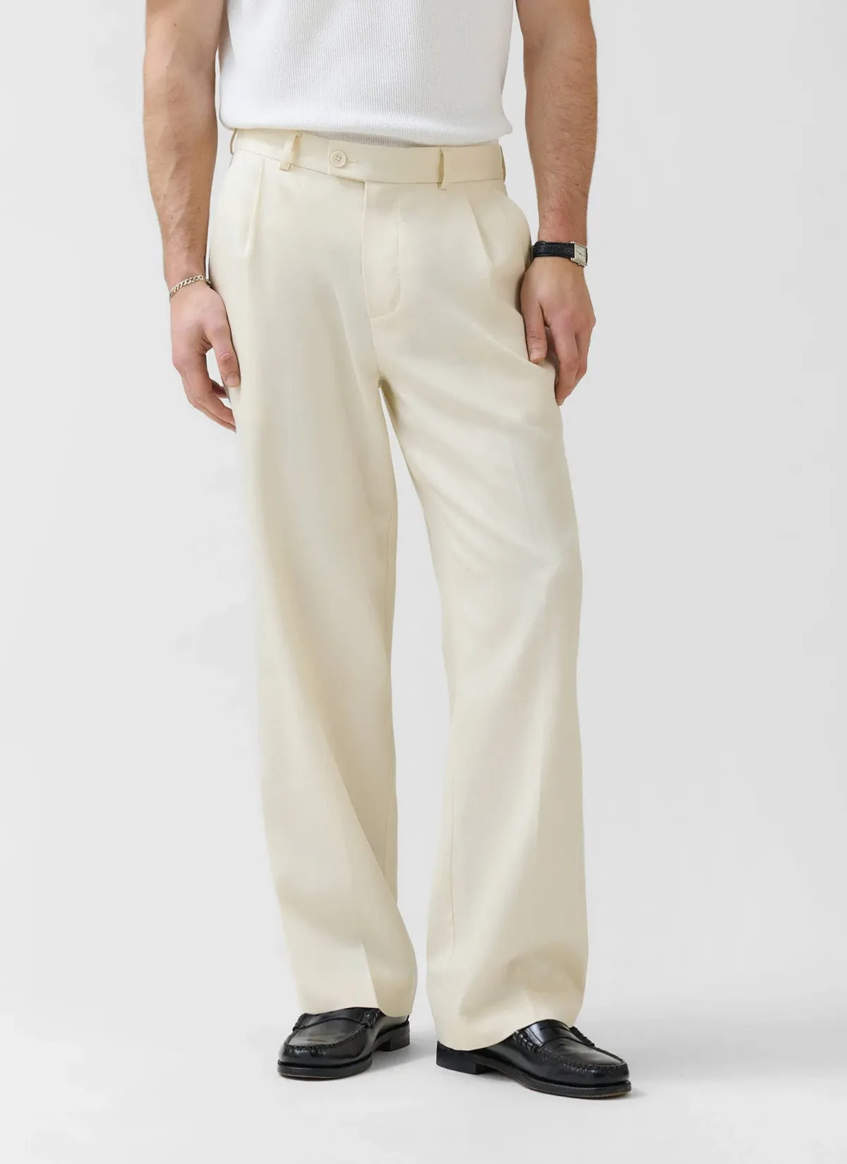 Percival Pleated Tailored Trousers Lyocell Cream