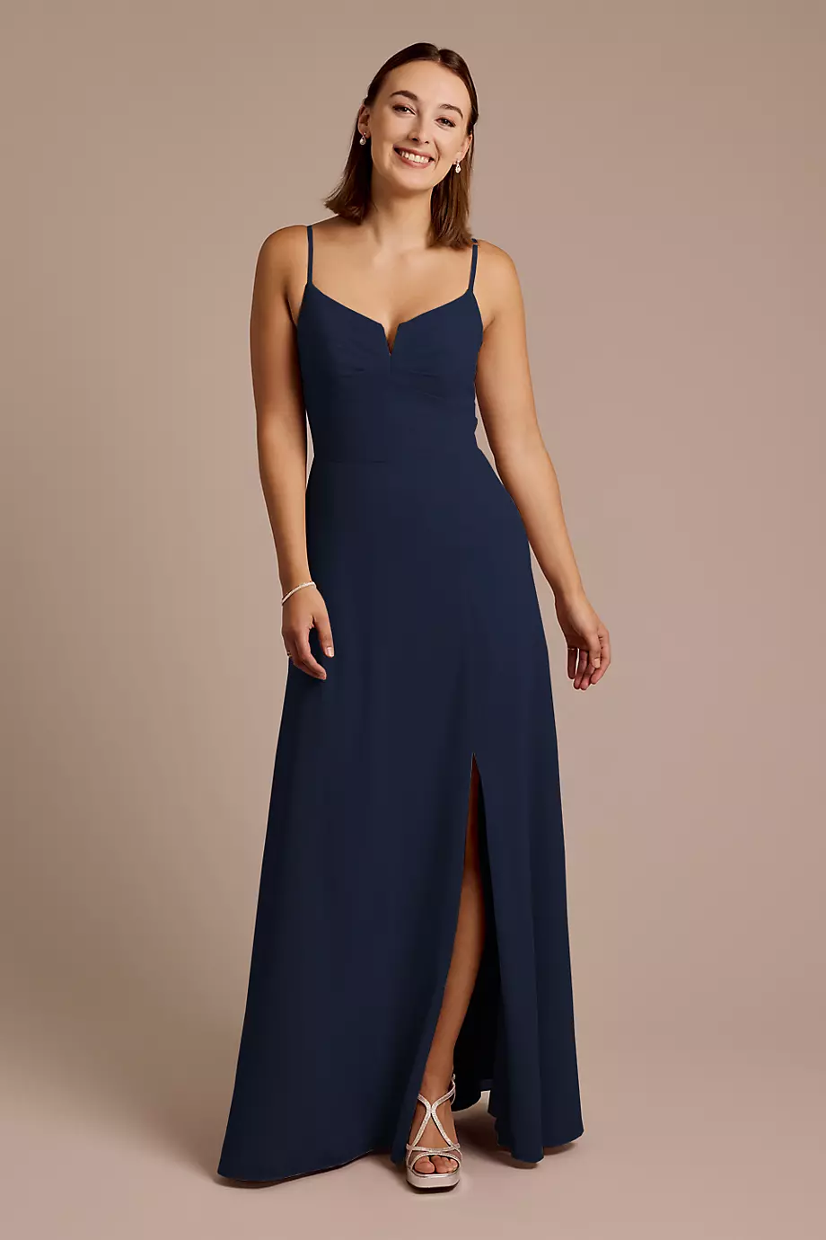 Celebrate DB Studio Chiffon Spaghetti Strap Sheath Dress in Marine Size: 0 David's Bridal