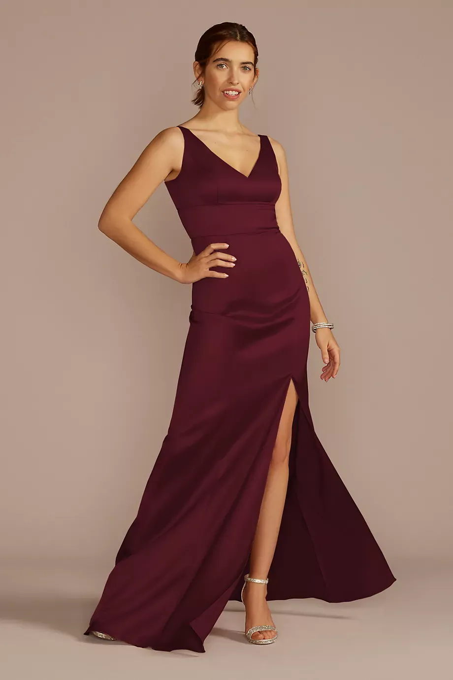 Celebrate DB Studio Stretch Satin V-Neck Tank Sheath Dress in Wine Size: 26 David's Bridal
