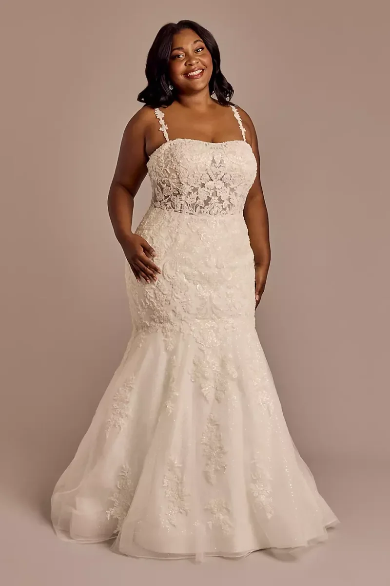 Galina Signature Lace Applique Illusion Bodice Mermaid Wedding Gown in Ivory Size: 22W David's Bridal