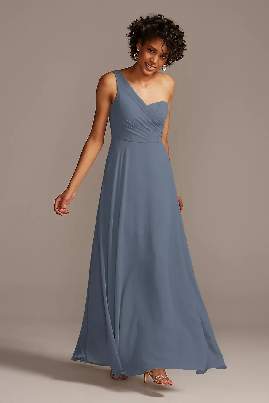 Celebrate DB Studio Full Skirt Dress With One Shoulder in Steel Blue Size: 30 David's Bridal