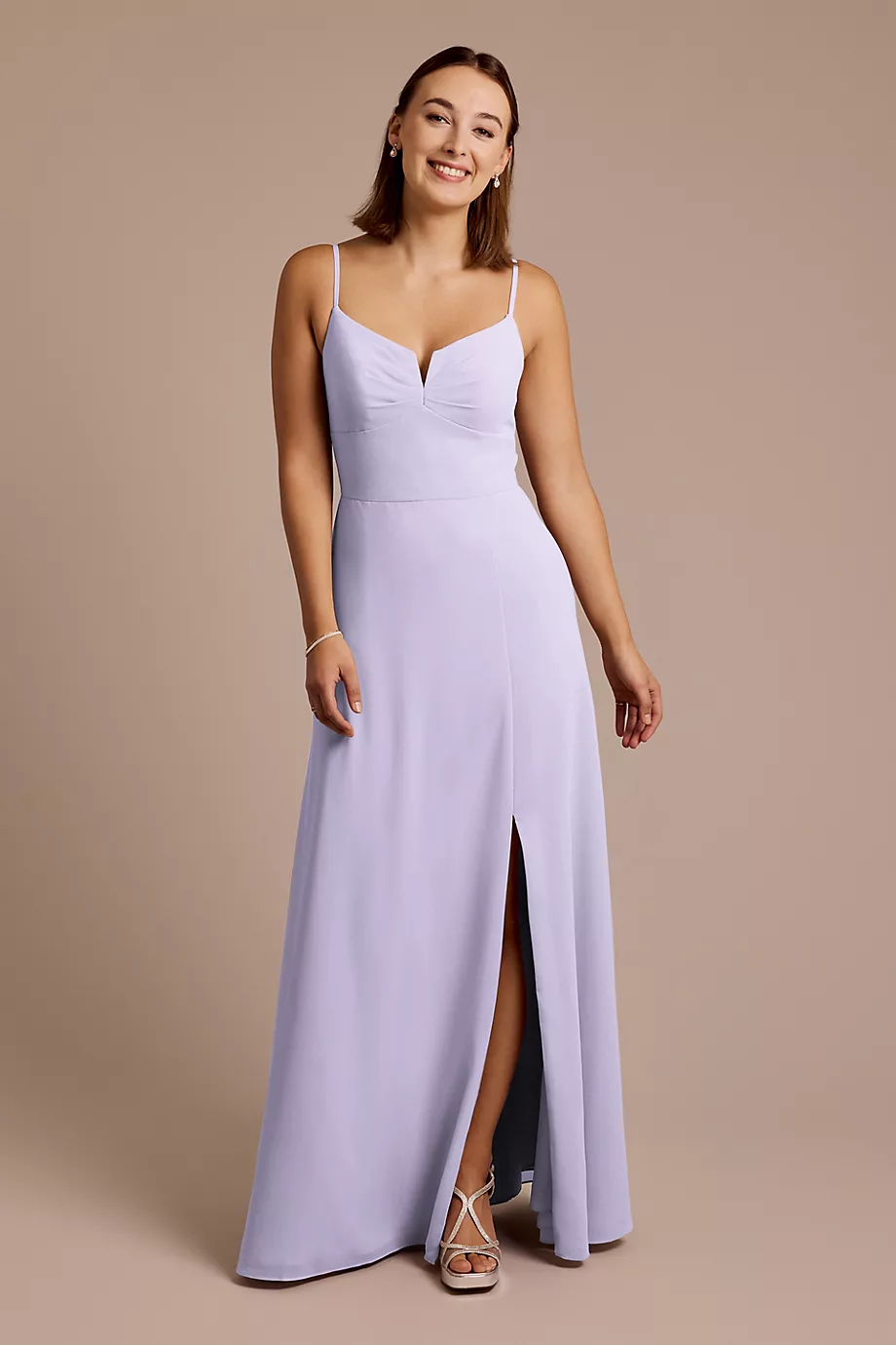 Celebrate DB Studio Chiffon Spaghetti Strap Sheath Dress in Iris Size: 26 David's Bridal