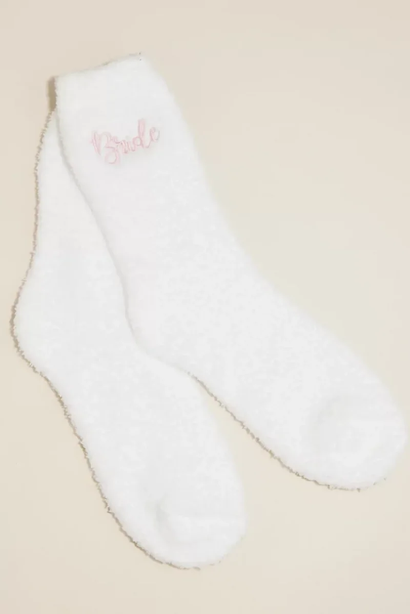 DB Studio Bride Embroidered Fuzzy Socks in White David's Bridal