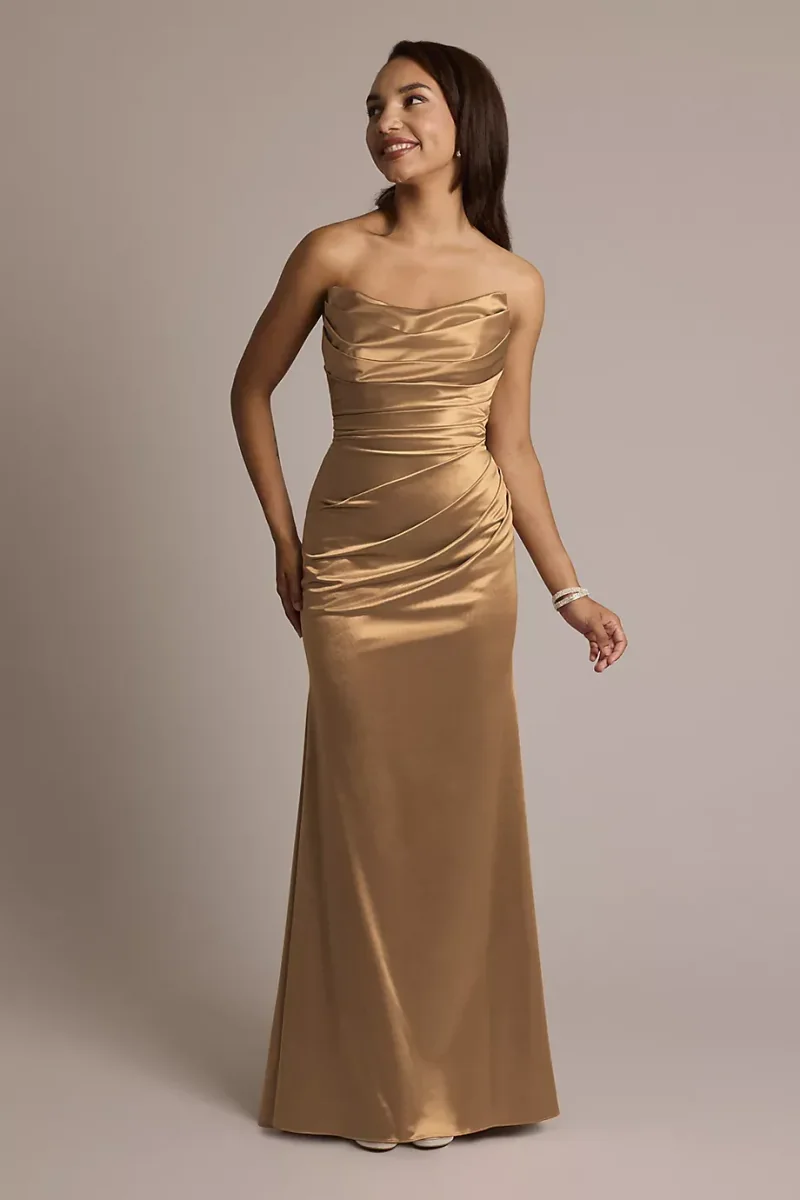 Galina Signature Sculpting Satin Strapless Mermaid Dress in Latte Size: 26 David's Bridal