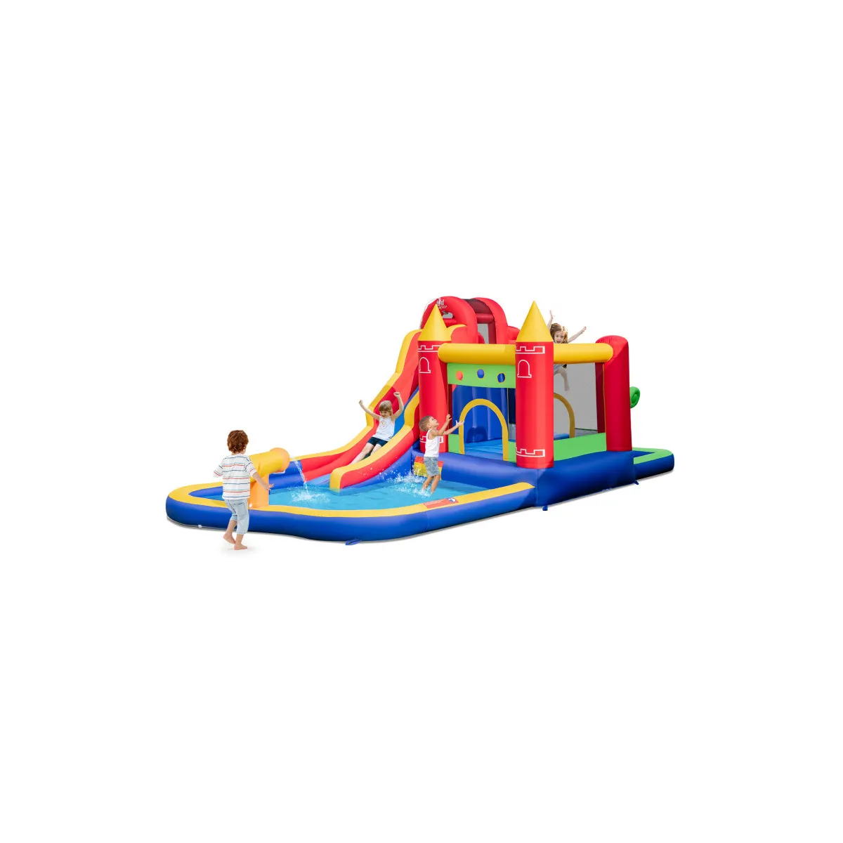 9-in-1 Inflatable Bounce Castle with Water Slide and Splash Pool