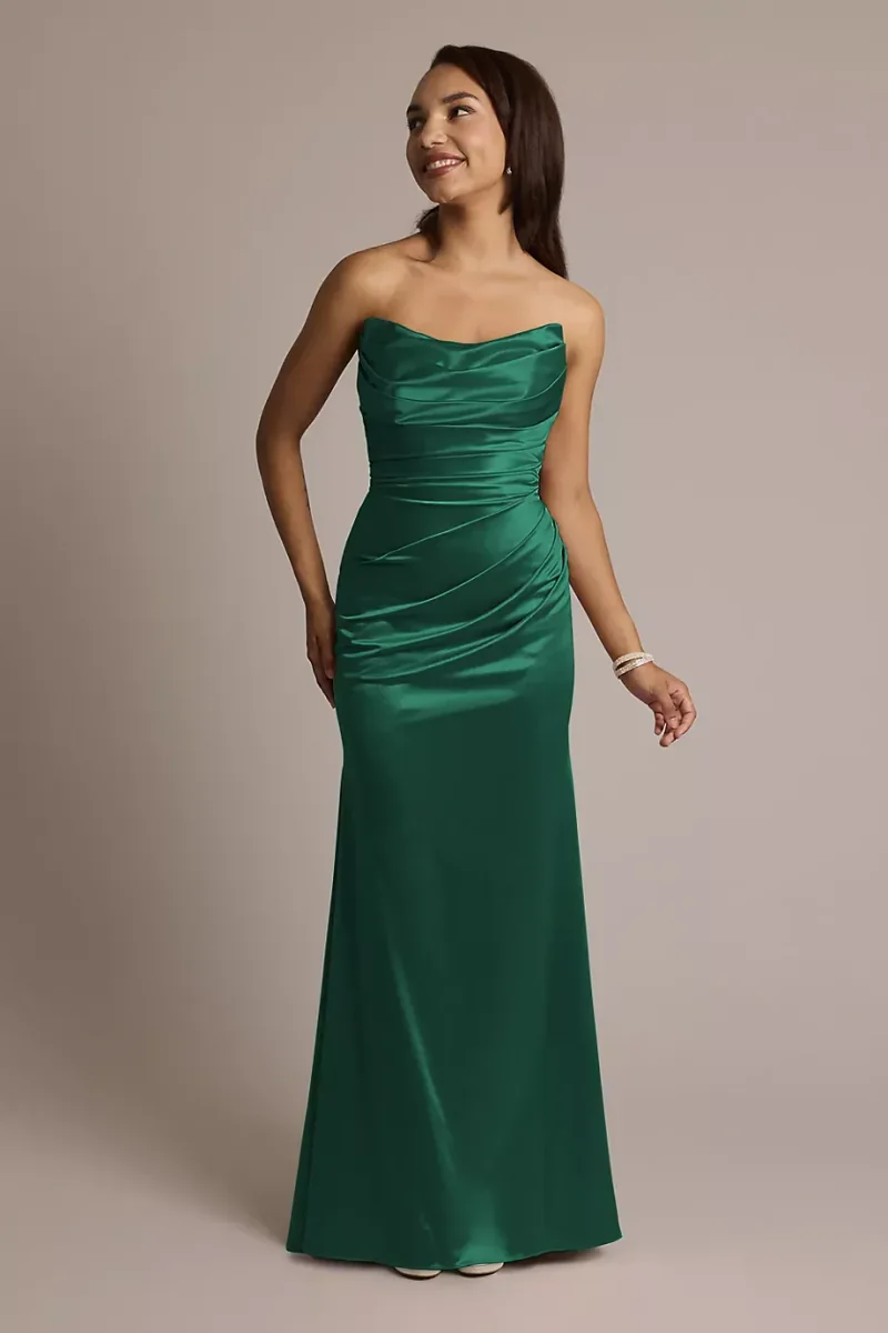 Galina Signature Sculpting Satin Strapless Mermaid Dress in Juniper Size: 18 David's Bridal