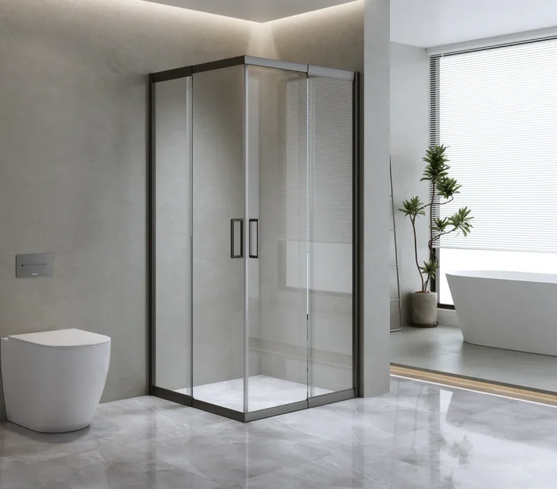 Adjustable 1000x1200mm Double Sliding Door Glass Shower Screen in Black