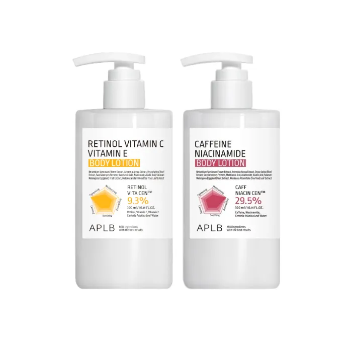 APLB - Retinol Vitamin C Vitamin E Body Lotion - 300ml (1ea) & Caffeine Niacinamide Body Lotion - 300ml (1ea) Set
